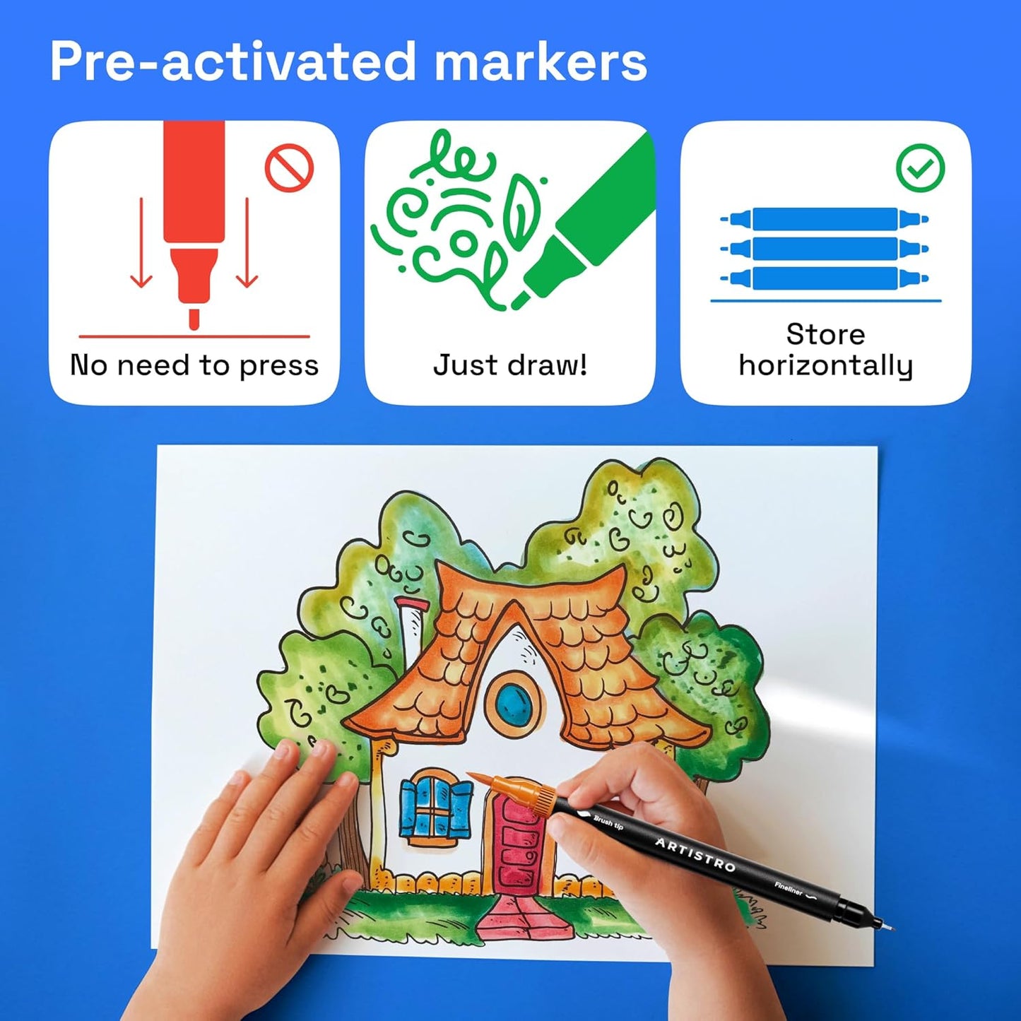 ARTISTRO 72 Brush Marker Pens Coloring Markers for Adults Brush Tip & 0.4mm Fineliner Pens Coloring Markers No Bleeding