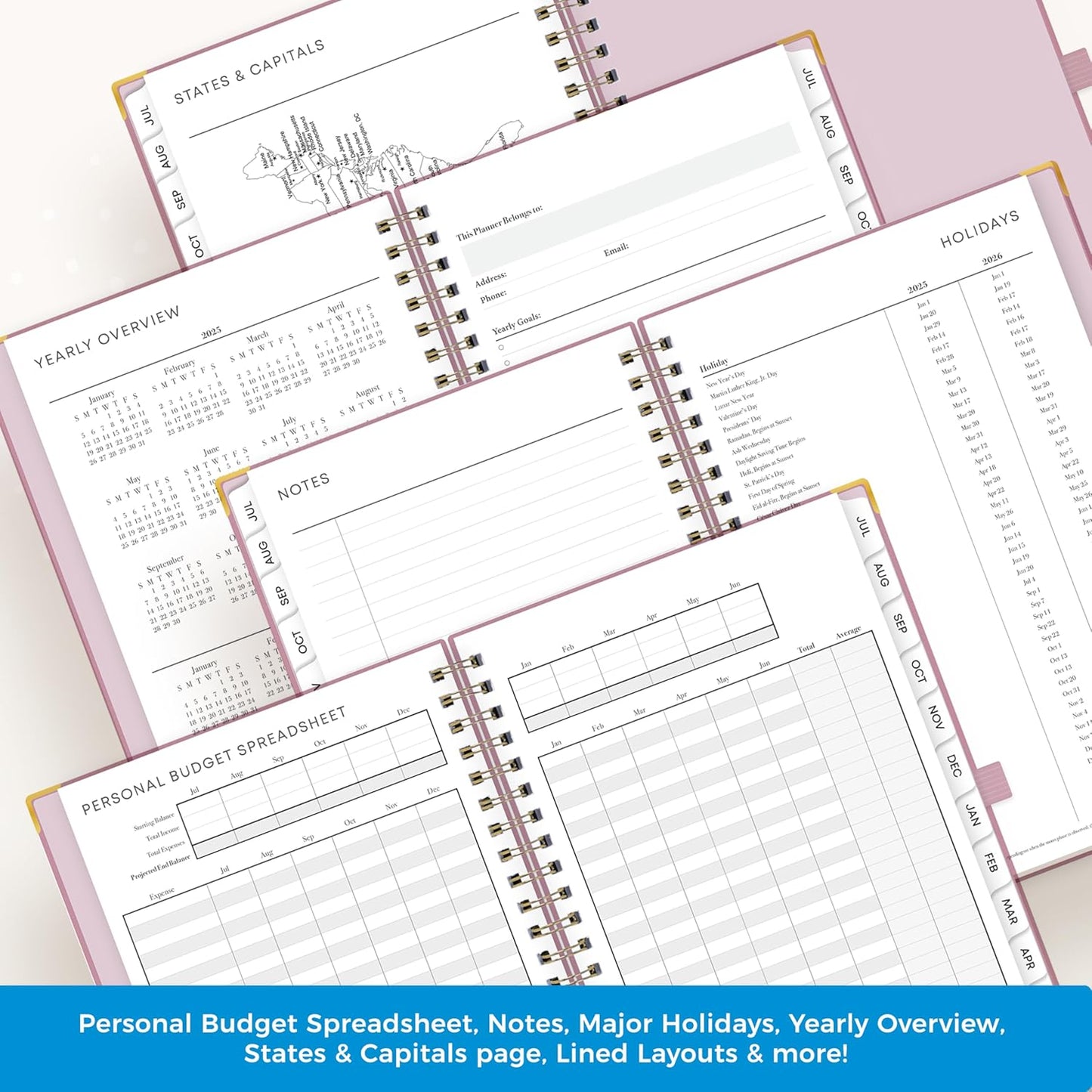 Blue Sky 2025-2026 Weekly and Monthly Academic Year Planner Calendar, July 2025 - June 2026, 5" x 8", Faux Leather Cover, Wirebound, Storage Pocket, Laminated Tabs, Imperial Rose