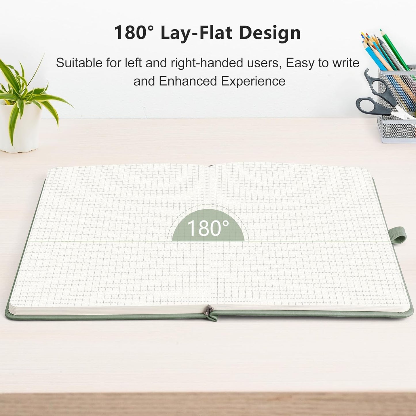 RETTACY Graph Grid Paper Notebook, 192 Pages, A5 Medium Size (5.7'' x 8.3''), 5 Squares per Inch, Leather Hardcover, 100 GSM Thick Paper, for School, Students, Math, Engineering (Sage Green)