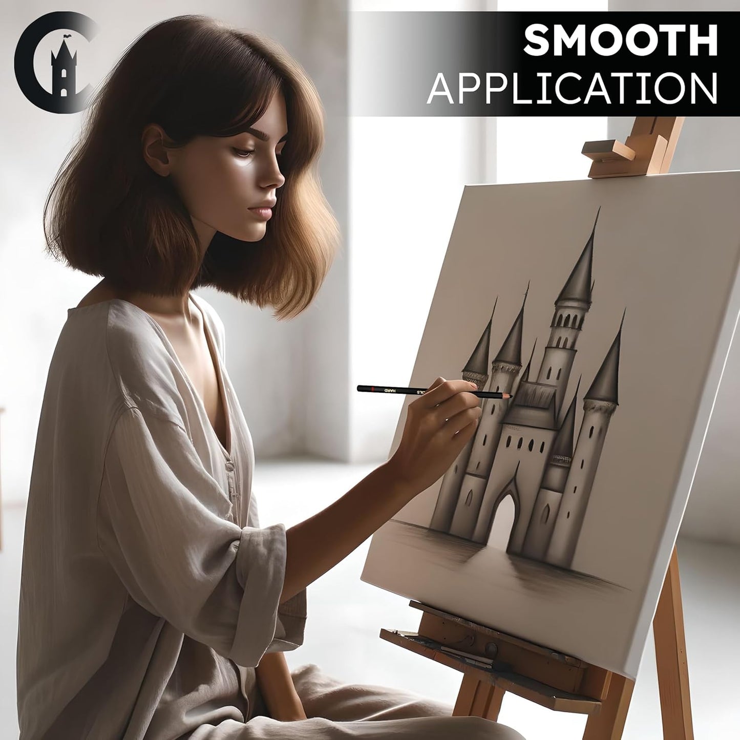 Charcoal Château - 24 Charcoal Pencils - Four Professional Hardness Levels - Perfect for Rich Shading, Sketching, Drawing & Art (24PCs)