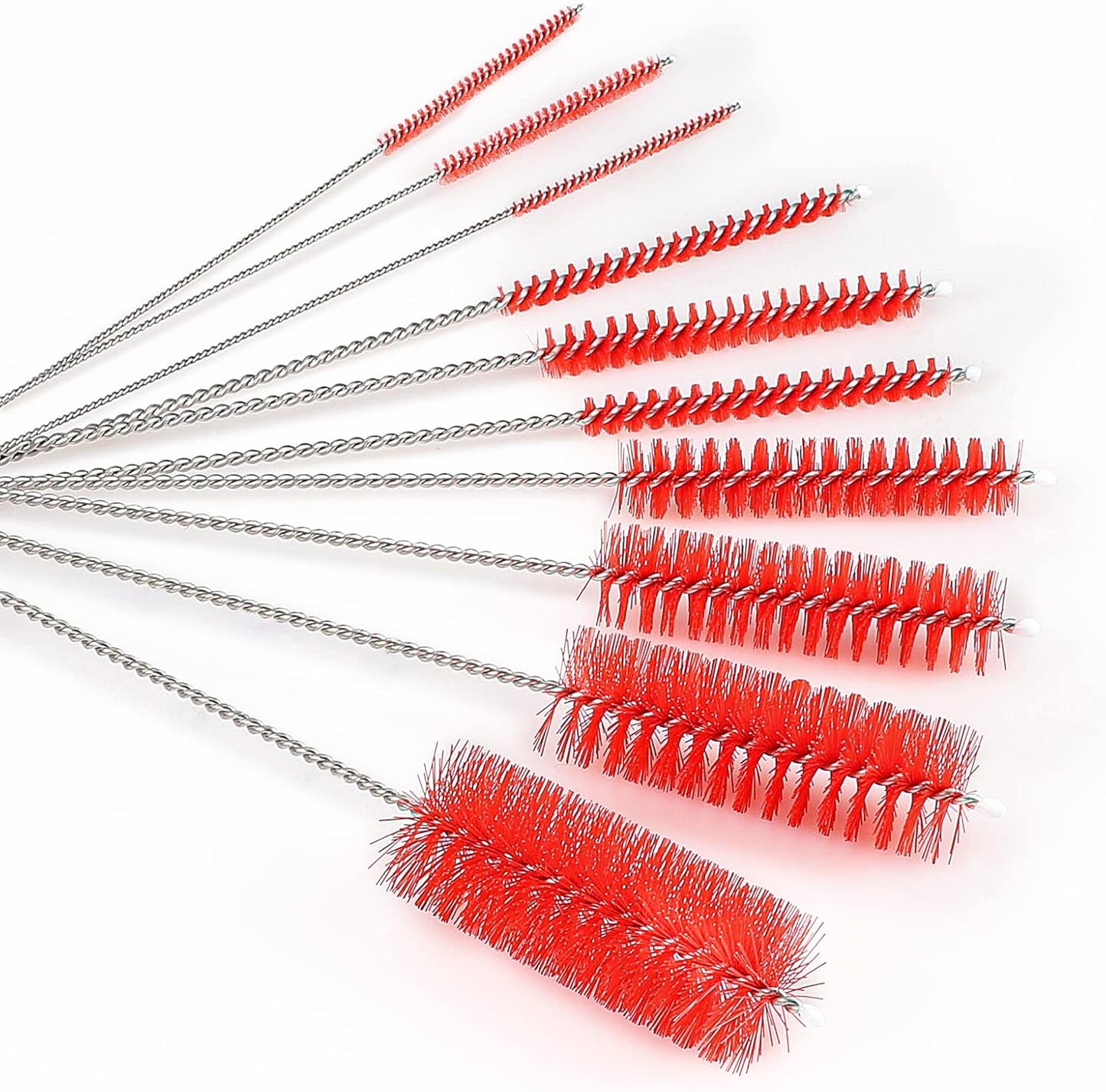 CiaraQ Bottle Cleaning Brushes, 8 Inch Nylon Tube Brush Set, Cleaner for Narrow Neck Bottles Cups with Hook, Set of 10pcs. Red