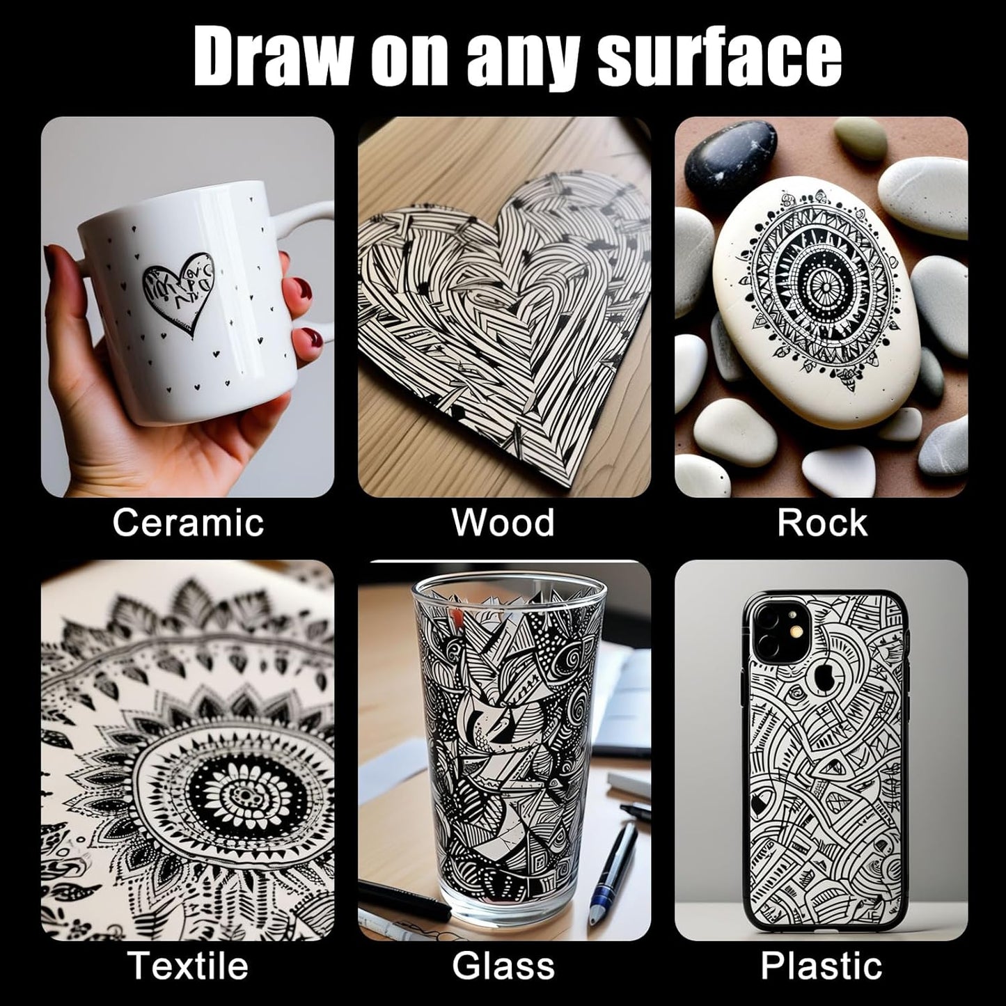 Black Paint Pen Paint Marker - 8 Pack Dual Tip Oil Based Permanent Markers, Extra Fine Tip & Medium Fine Tip (0.7mm & 3mm), Quick Drying, Waterproof, Marker Pen for Fabric (8 Black)