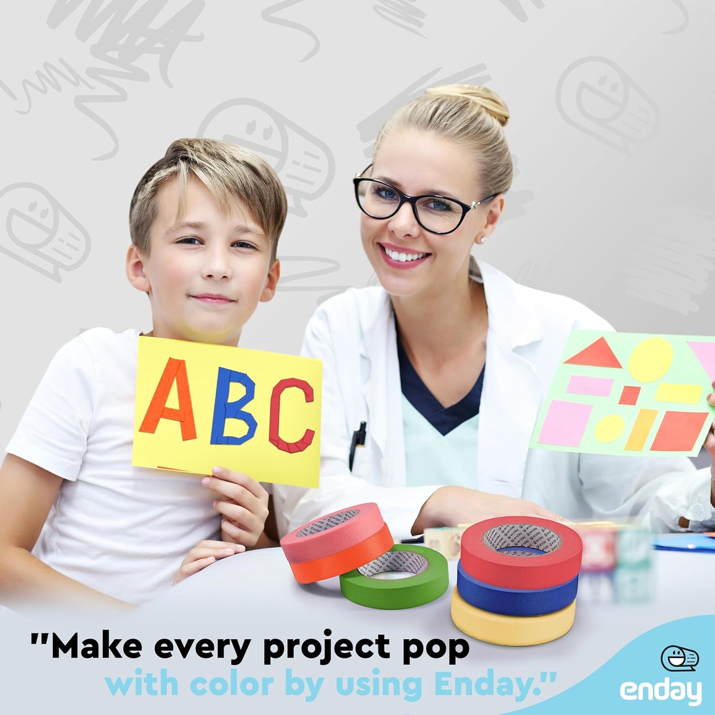 Enday Colored Masking Tape (6 Pack) 1080 Ft x 1 in - Colored Masking Tape 1 inch Wide x 180 Feet (60 Yards) per roll - Painters Tape, Great for Arts Crafts & Labeling