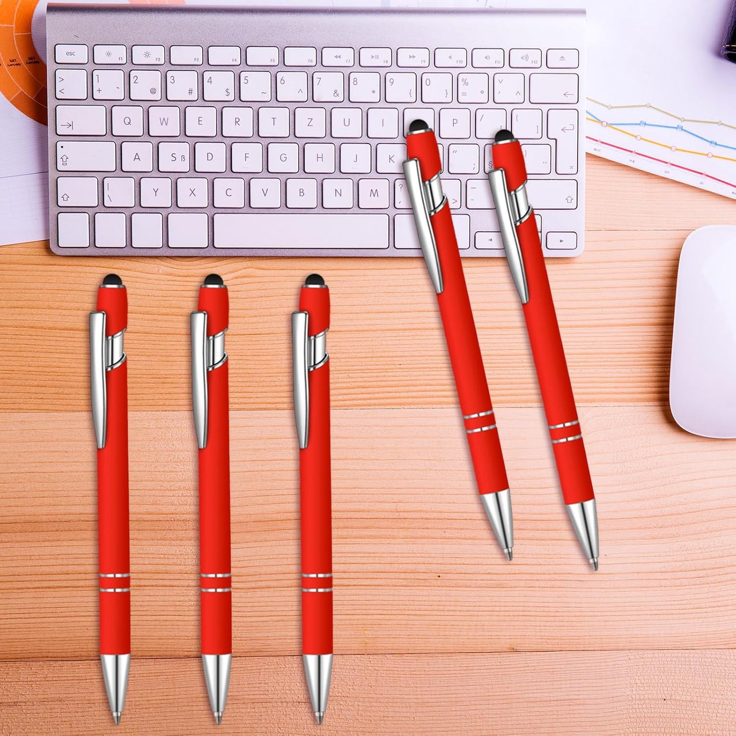 8 Pcs Blue Ink Ballpoint Pen with Stylus Tip 2 in 1 Stylus Ballpoint Pen Metal Pens Stylus Pen for Touch Screens School Office Coworkers (Red)