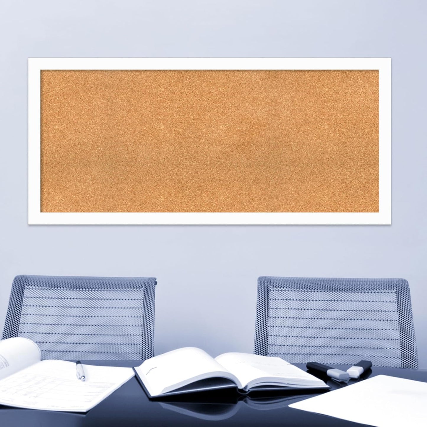 Amanti Art Natural Cork Board for Wall, 27x59 Vision Board with White Frame, Oversize Corkboard Office Decor for Home Organization, Casual Corkboard Pinboard to Display Items for Home Organization in