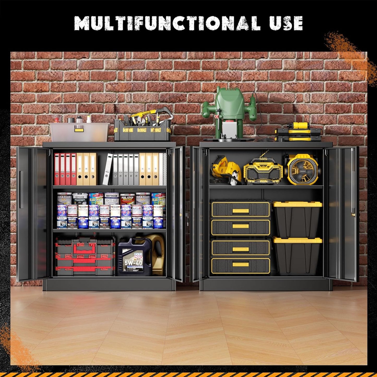 Greenvelly Metal Garage Storage Cabinet,36" Black Lockable Metal Cabinets with 2 Doors and Shelves,Storage Locking Counter Cabinet for Home Office,Garage,Kitchen,School