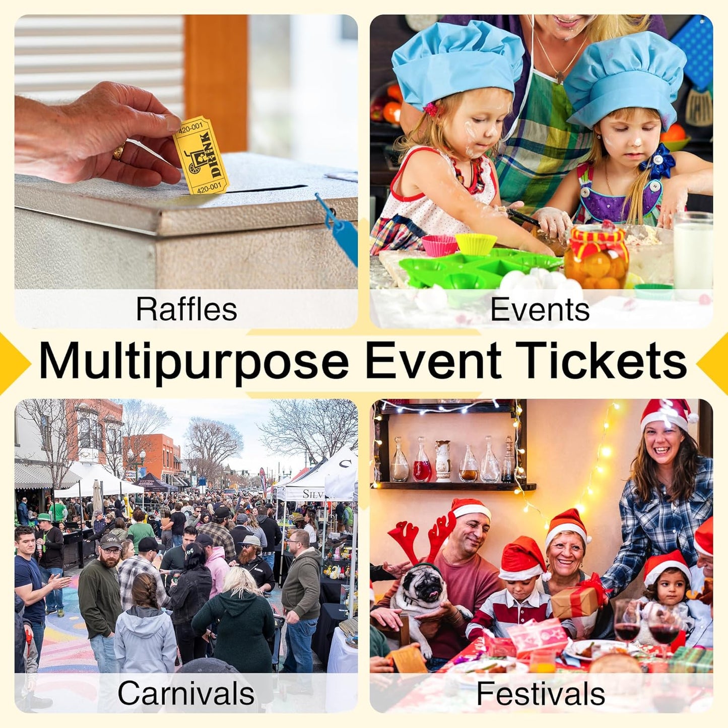 ESSENTIAL 1000 Raffle Tickets Rolls, Drink Tickets Single Roll for Events, Leisure, Movie Watching, Entertainment, Class Reward & Prizes (Yellow - 5 Color Selection)