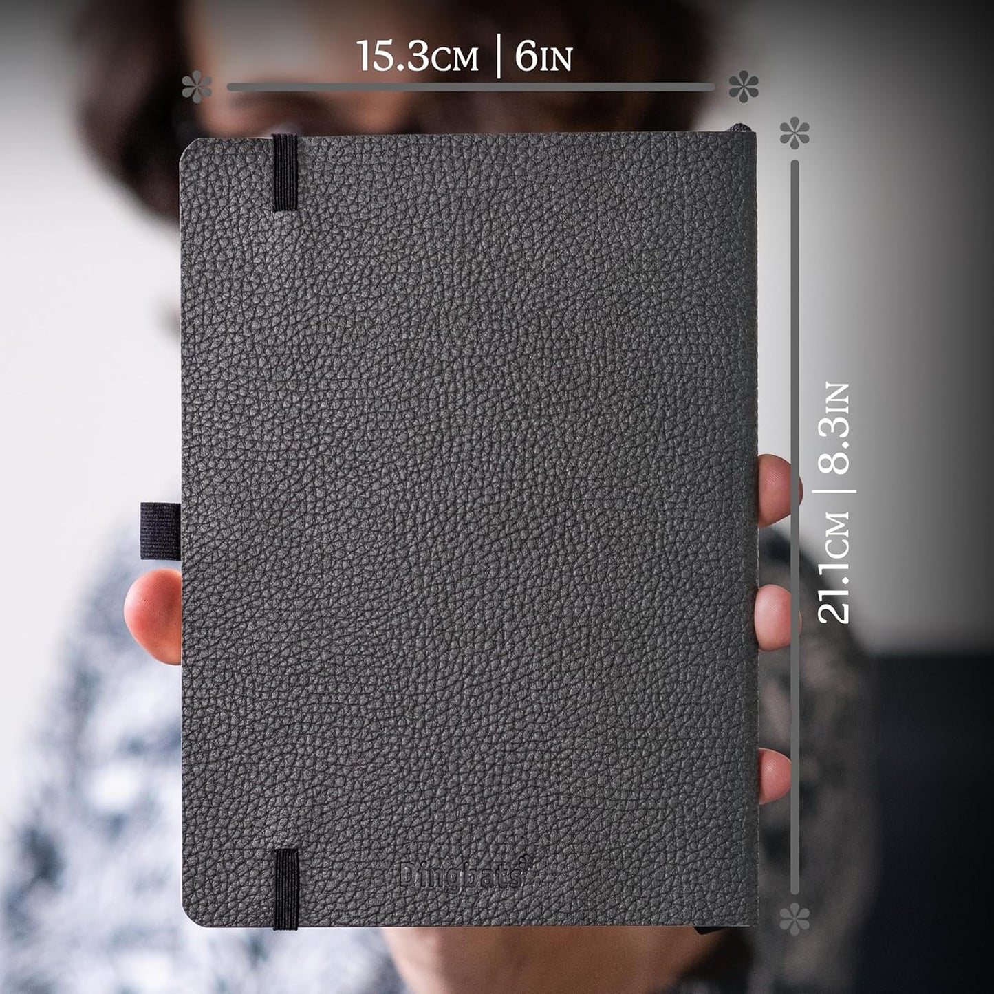 Dingbats* Wildlife Grid Writing Journal Notebook A5 - Vegan Leather Hardcover - Ideal for Work, Travel - Pocket, Elastic Closure, & Bookmark