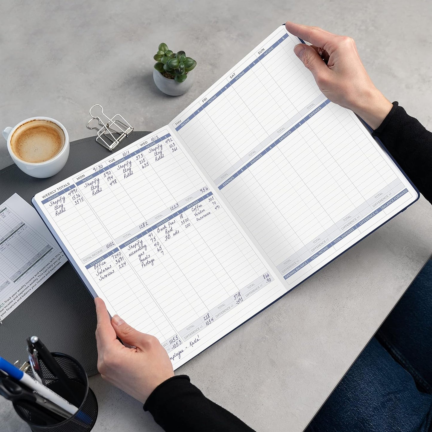 Clever Fox Income & Expense Tracker Large – Accounting & Bookkeeping Ledger Book for Small Business – 2-Year Record Notebook, A4 (Dark Blue)