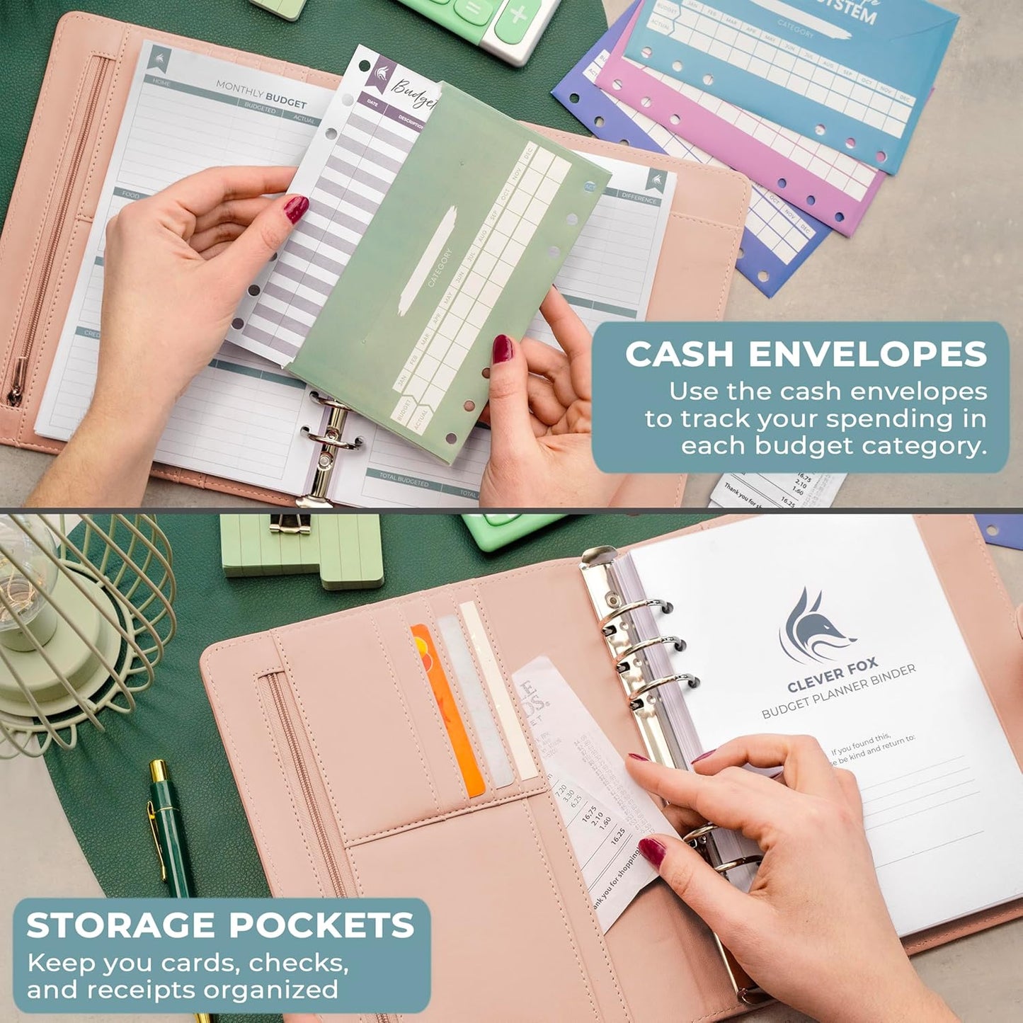 Clever Fox Budget Planner Binder – Monthly Financial Organizer Book with Pockets, Bill Tracker, Expense Tracker & Cash Envelopes – Undated Finance Journal for Budgeting – 7″ x 9″ (Rose Gold)