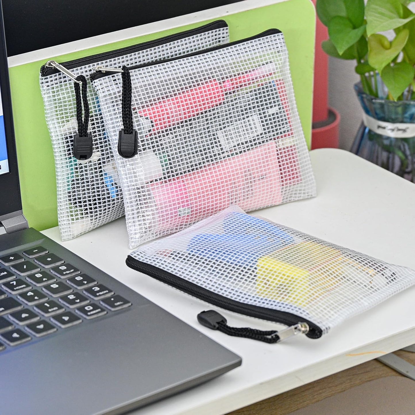 D-KINGCHY 24Pcs Zipper Storage Bags, Plastic Mesh Zippered Pouch for Organization, Waterproof Versatile Bags for Office Supplies School Travel