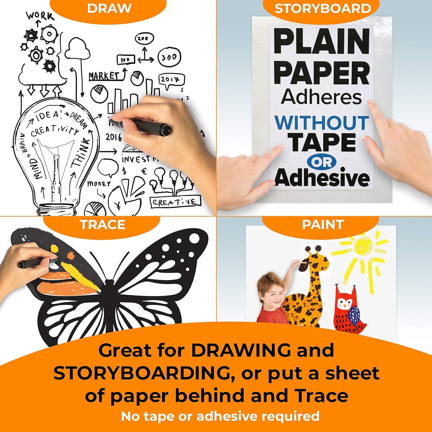 Clingers Instant Whiteboards - Repositional Dry Erase Sheets, 40 Whiteboards per Roll, 20x30 Inch, Removable & Recyclable Cling-rite Rolls for School, Office Decor, and Art Projects - American Made