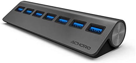 Achoro 7 Ports USB 3.0 Hub - Triangle Aluminum Alloy - High-Speed USB Port Expander - Compatible with PC, iMac, MacBook, Windows, Desktop, and More – Computer Multiple USB HUB (Space Grey)