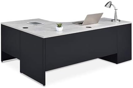 nbf signature series L Shaped Computer Desk with 3-Drawer Pedestal and Right Return Ergonomic Office Desk 72" Wx48 D Gray Wash Maple for Corner Working PC Desk
