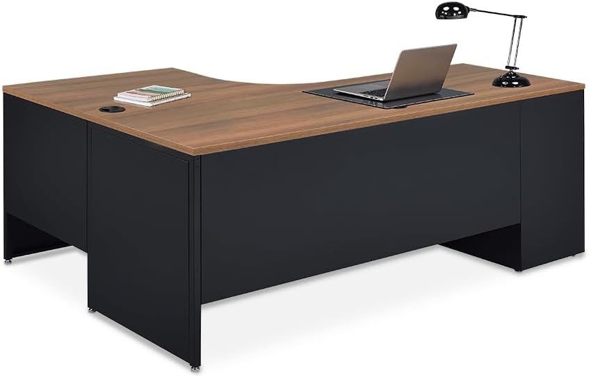 nbf signature series L Shaped Computer Desk with 3-Drawer Pedestal and Right Return Ergonomic Office Desk 72" Wx48 D Gray Wash Maple for Corner Working PC Desk