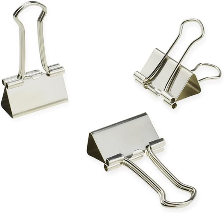 HAHIYO Binder Clips Paper Clamps Spring Steel Sturdy Medium 1.26 inches Width 0.39 Inch Capacity No Sharp Edges Heavy Duty Tight Grip Reusable Silver Metal Bright Finish for Home Office School 13 Pack