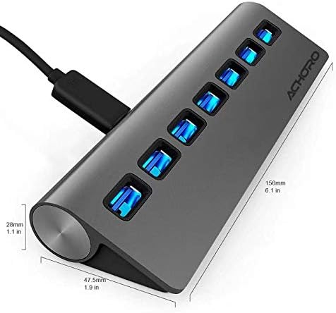 Achoro 7 Ports USB 3.0 Hub - Triangle Aluminum Alloy - High-Speed USB Port Expander - Compatible with PC, iMac, MacBook, Windows, Desktop, and More – Computer Multiple USB HUB (Space Grey)
