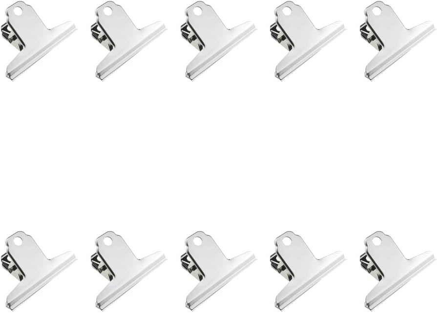HAHIYO 3inch Silver Bulldog Clips Metal File Hinge Binder Clamps Save Space Strong Spring Jaws Rock Solid Grip Book Lay Flat Deburred Edge for Hang Photos Wall Grid Dog Food 10PCS
