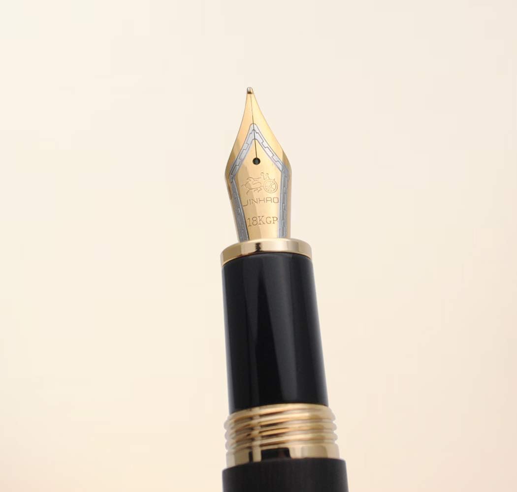 JINHAO 9056 Natural Wood Fountain Pen Handmade Ink Pen (Ebony Wood, Medium Nib 0.7mm)