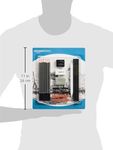 Amazon Basics Sketch and Drawing Pencil Set, 816 Count (17 Packs of 48), Charcoal, Black, White