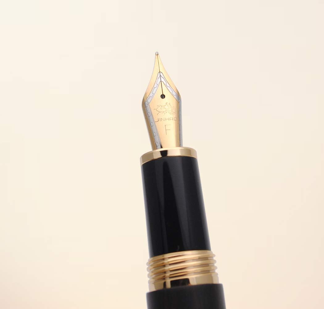 JINHAO 9056 Natural Wood Fountain Pen Handmade Ink Pen (Ebony Wood, Fine Nib 0.5mm)