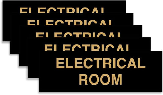 All Quality Basic Electrical Room Sign | Durable Construction | Building Safety - Black/Gold - Medium (5 Pack)