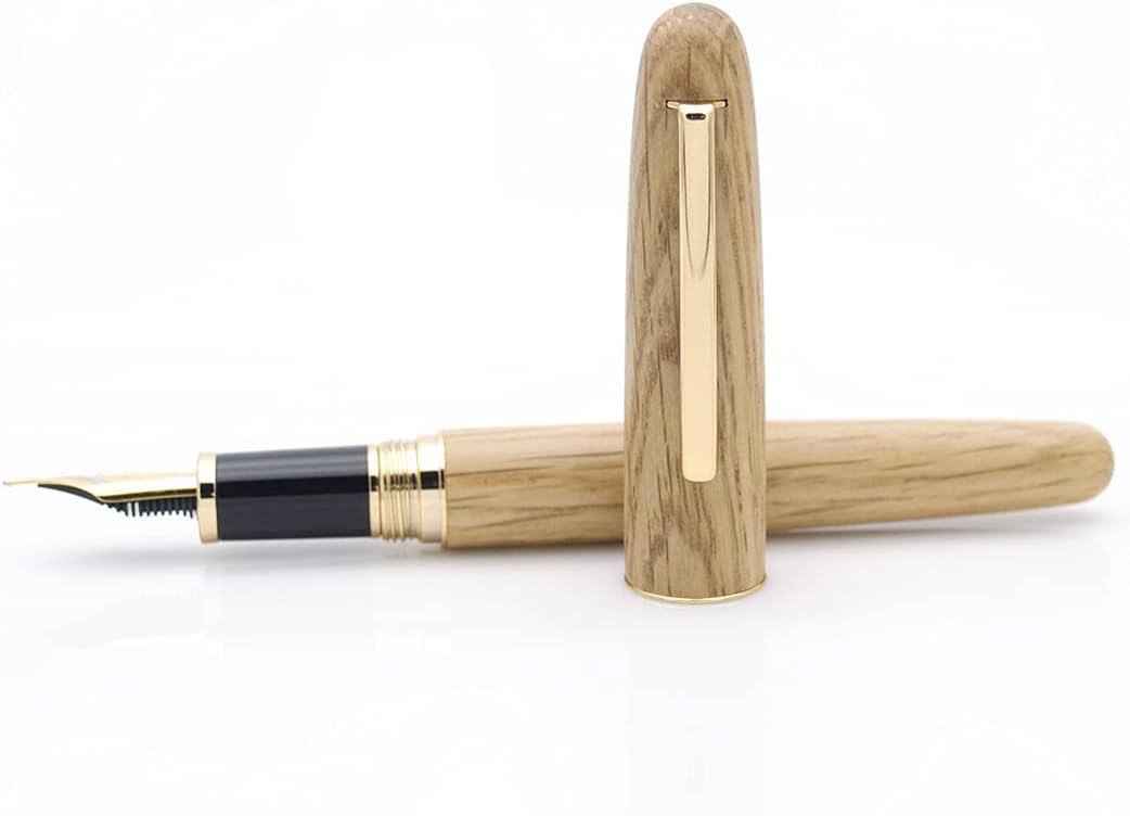 JINHAO 9036 Natural Wood Fountain Pen Handmade Ink Pen (Fine Nib 0.5mm, Oak Wood)