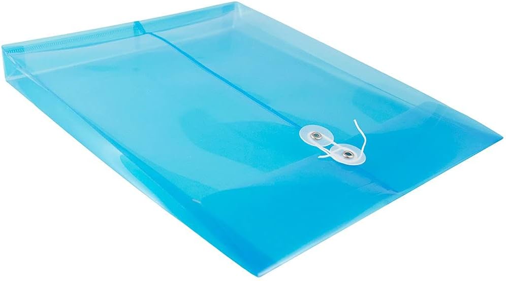 JAM PAPER Plastic Envelopes with Button & String Tie Closure - Letter Open End - 9 3/4 x 11 3/4 - Blue - 12/Pack