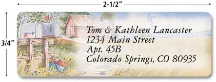 Colorful Images American Countryside Rolled Personalized Return Address Mailing Labels with Dispenser, Customize with Name & Shipping Address, 500 ¾” x 2½” Self Adhesive, Easy Peel Label Roll