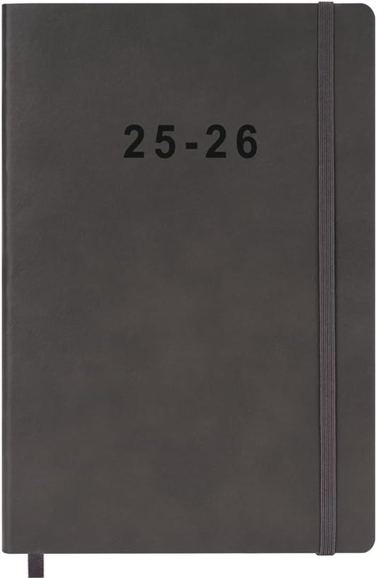 2025-2026 Planner - Weekly and Monthly Planner, Oct 2025 - Dec 2026, Holidays, Contacts and Notes Pages, Vegan Leather Cover, Elastic Closure, 5.5”x8.25”, Grey