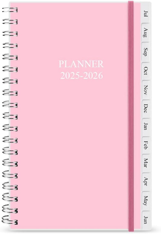 2025-2026 Pocket Planner, A6 Weekly Planner with Monthly Tabs, Run Jul 2025-Jun 2026, Elastic Closure, Twin-Wire Binding, Easy to Organize Your Daily Life, 3.75 x 6.75 In, Pocket Planners 2025 2026, Rose
