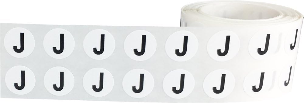 Letter J Inventory Labels .5 Inch Round Circle Dots 1,000 Adhesive Stickers