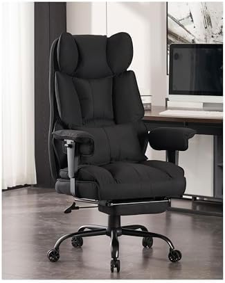 Efomao Big and Tall Office Chair 400 lb Weight Capacity, High Back Executive Office Chair with Foot Rest, Fabric Computer Chair for Back Pain Relief, Black