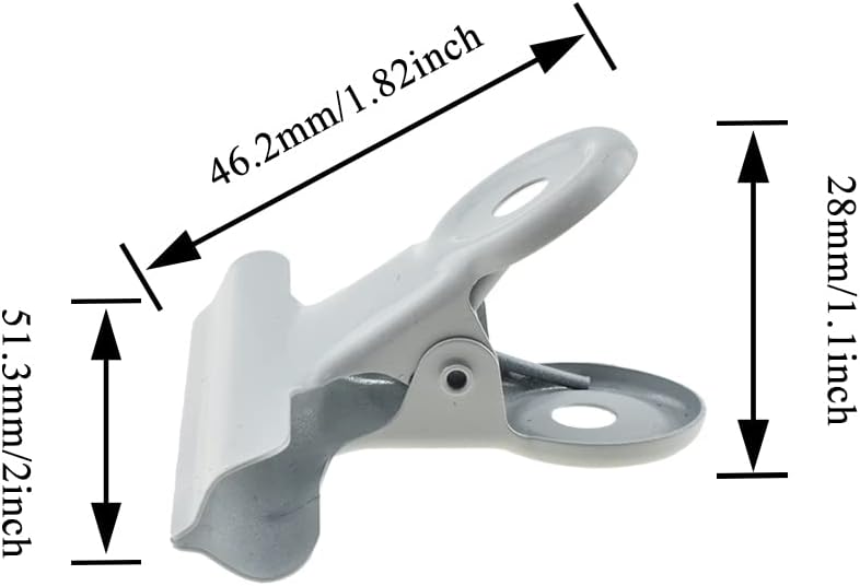 HAHIYO 2inch White Bulldog Clips Metal File Hinge Binder Clips Clamps Save Space Strong Spring Jaws Rock Solid Grip Book Lay Flat Deburred Edge for Hang Photos Wall Grid Dog Food 13PCS