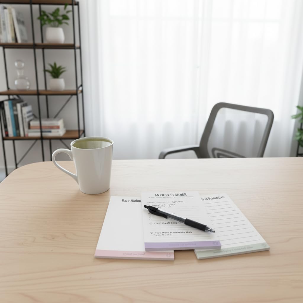 Funny Notepad Gift Set – 3 Pack of Anxiety Planner, Productivity Pad & Bare Minimum Tracker – Sarcastic Gag Gift for Coworkers, Office Supplies, Burnout Humor, 50 Sheets Each