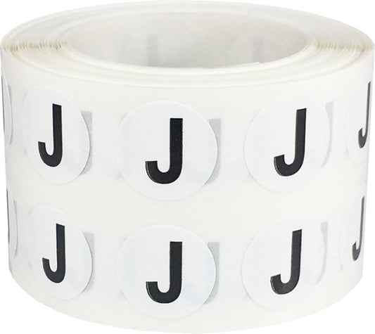 Letter J Inventory Labels .5 Inch Round Circle Dots 1,000 Adhesive Stickers