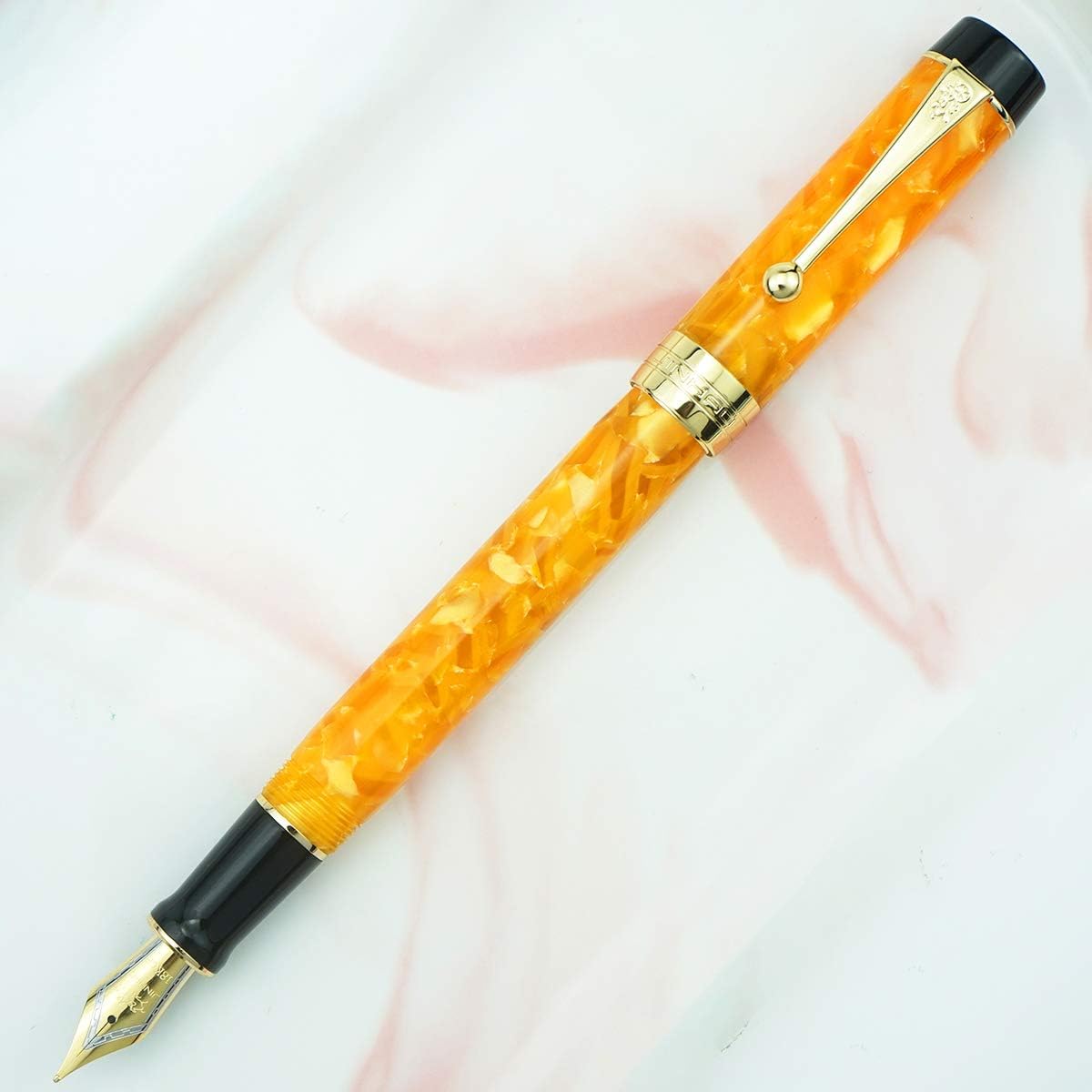 Jinhao 100 Fountain Pen Celluloid Classic Style, #6 Nib Smooth Writing Instrument with Refillable Converter and Pen Case Set