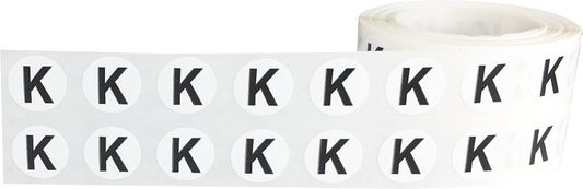 Letter K Inventory Labels .5 Inch Round Circle Dots 1,000 Adhesive Stickers