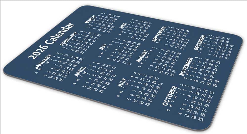 Calendar Mouse Pad, 2026 Blue Calendar Vertical Edition Gaming Mouse Mat with Custom Design, Non-Slip Rubber Base MousePads for Office Home Laptop Travel, 9.5"x7.9"x0.12" Inch