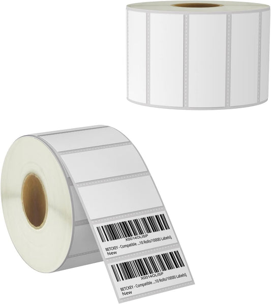 BETCKEY - 2.5" x 1" (64 mm x 25 mm) Multipurpose & Barcode Labels Compatible with Zebra & Rollo Label Printer,Premium Adhesive & Perforated [2 Rolls, 2760 Labels]