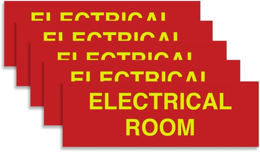 All Quality Basic Electrical Room Sign | Durable Construction | Building Safety - Red/Yellow - Small (5 Pack)