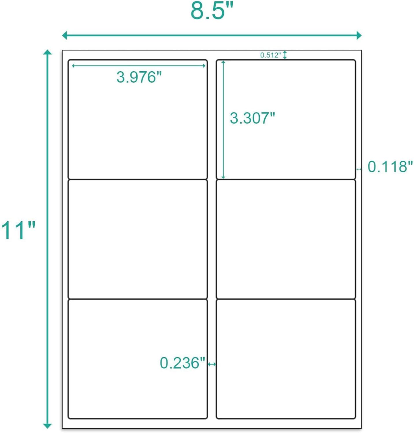 6-Up White Permanent Self Adhesive Shipping Labels 3 1/3” x 4” Printable Stickers for Laser & Inkjet Printers - 1000 Sheets - 6000 Count Labels