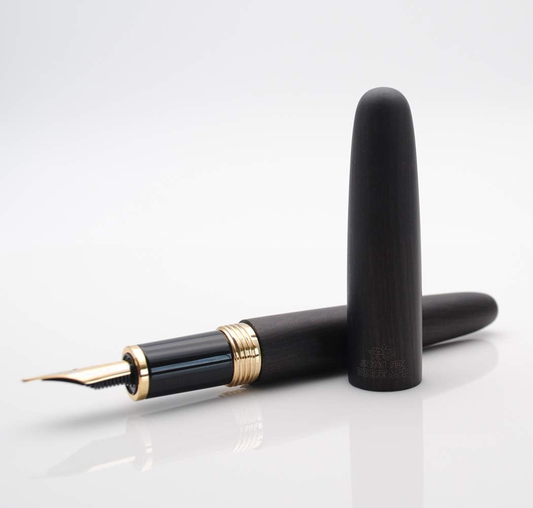 JINHAO 9056 Natural Wood Fountain Pen Handmade Ink Pen (Ebony Wood, Fine Nib 0.5mm)