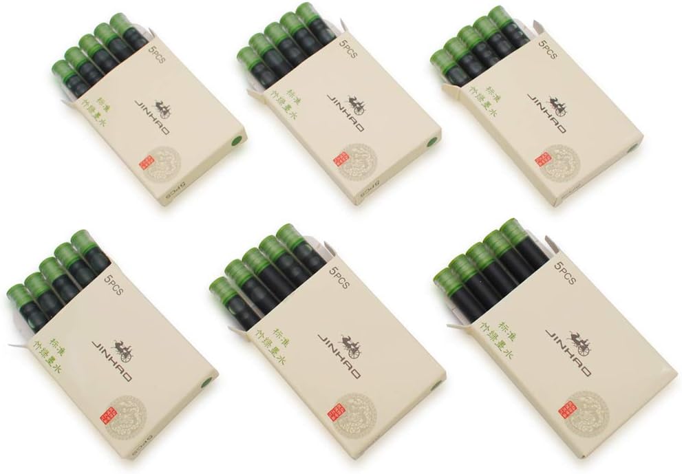 30pcs JINHAO Ink Cartridges Fountain Pen Refills for JINHAO and Baoer Pen Standard Size (Green Bamboo)