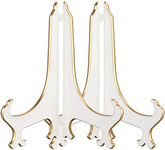 Artliving 10" Decorative Plate Stand Holder Plastic Picture Easel Display Stand Picture Frame Stand White Gold (2 Pack)