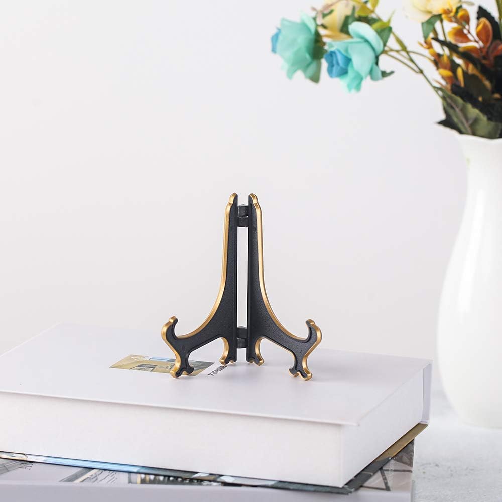 Artliving 4" Decorative Plate Stand Holder Plastic Picture Easel Display Stand Picture Frame Stand Black Gold