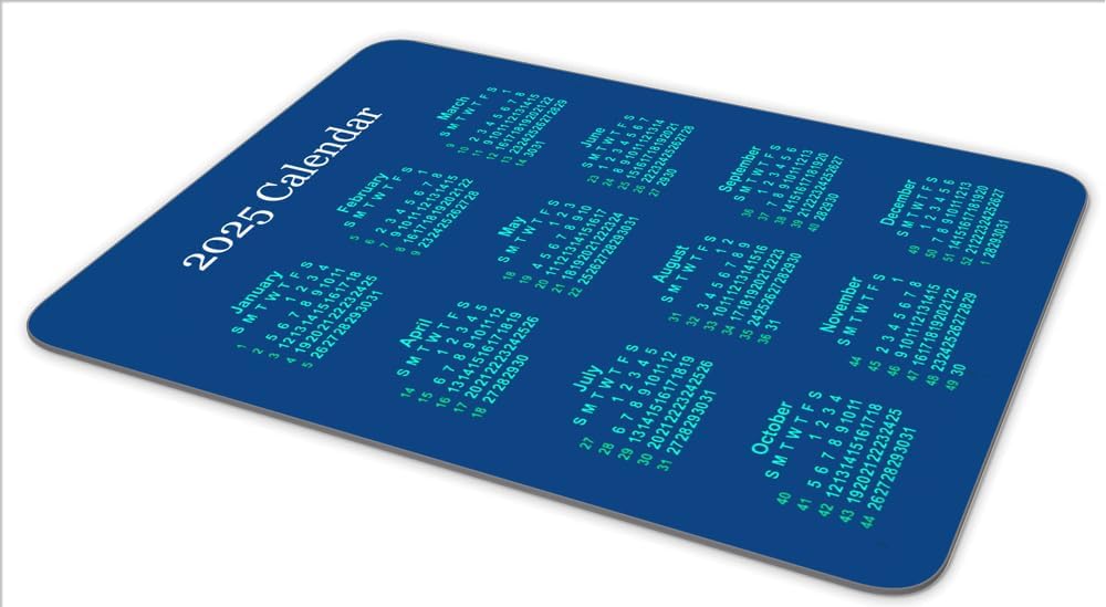 Calendar Mouse Pad, Gaming Mouse Mat with Custom Design, Non-Slip Rubber Base MousePads for Office Home Laptop Travel, 9.5"x7.9"x0.12" Inch (2025 Calendar Blue Background)
