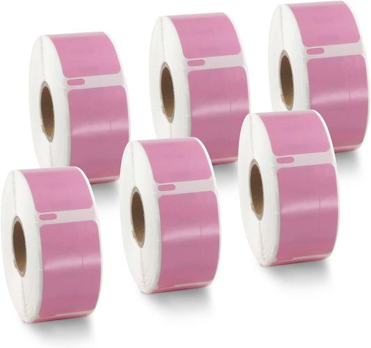 BETCKEY Colored Labels Compatible with Dymo 30330 (3/4" x 2") Small Multipurpose Labels, Compatible for Dymo LabelWriter Thermal 450, 4XL & Zebra Desktop Printers [6 Rolls, Pink]