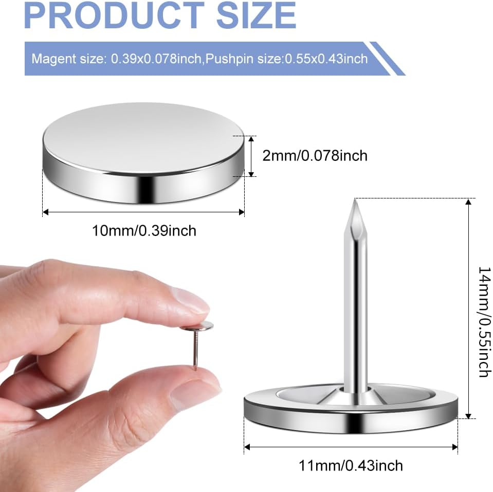 rhinocats Magnetic Push Pins, 100 Sets Magnet Thumbtack for Wall Bulletin Board Strong Decorative Pushpins Clip for Map Picture Hanging Kit Poster Holder