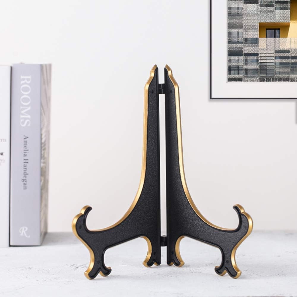 Artliving 10" Decorative Plate Stand Holder Plastic Picture Easel Display Stand Picture Frame Stand Black Gold